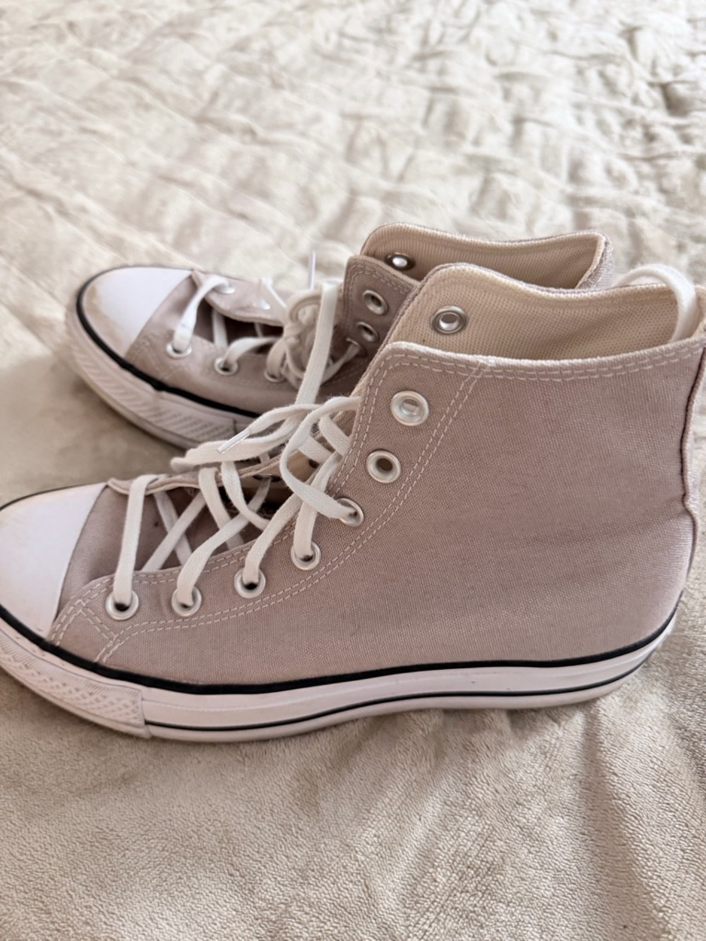 Converse High Top Sneakers - Taupe Canvas with White Size 8 Women
